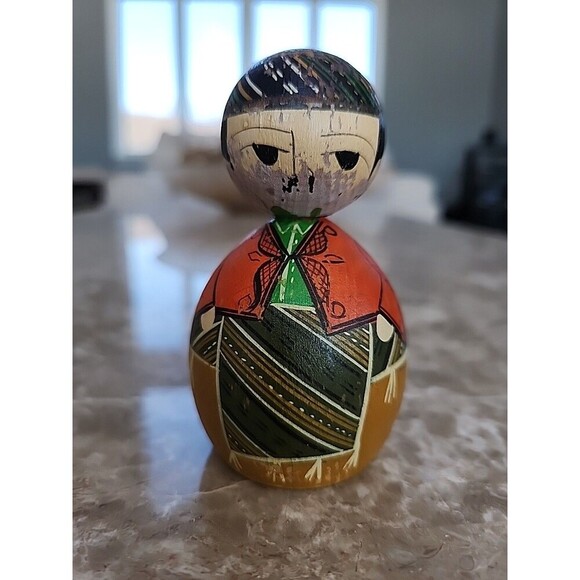 Vintage Painted Wooden Dolls. Pair - Picture 4 of 6